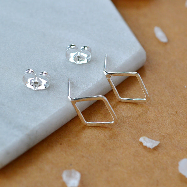 Maldives Stud Earrings - minimalist shiny diamond shape post earrings