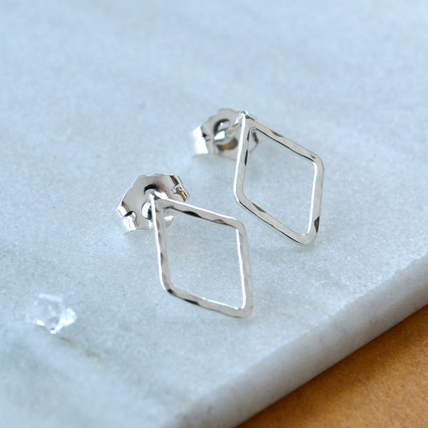 Maldives Stud Earrings - minimalist shiny diamond shape post earrings