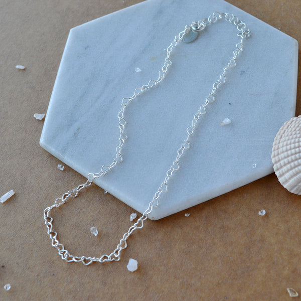 Open Heart Chain Anklet tiny heart link chain ankle bracelet handmade anklets custom chains heart jewelry sustainable nickel free sterling silver