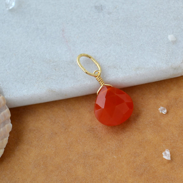 Persimmon Gem Charm - carnelian gemstone charm pendant