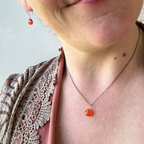 Persimmon Necklace - carnelian necklace red orange gemstone solitaire