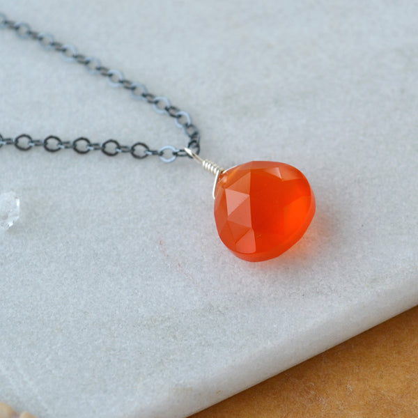 Persimmon Necklace - carnelian necklace red orange gemstone solitaire