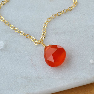 Persimmon Necklace - carnelian necklace red orange gemstone solitaire