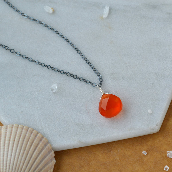Persimmon Necklace - carnelian necklace red orange gemstone solitaire