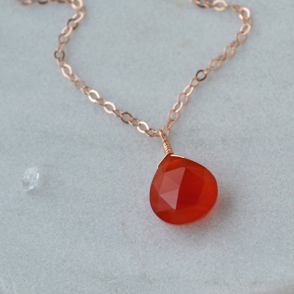 Persimmon Necklace - carnelian necklace red orange gemstone solitaire