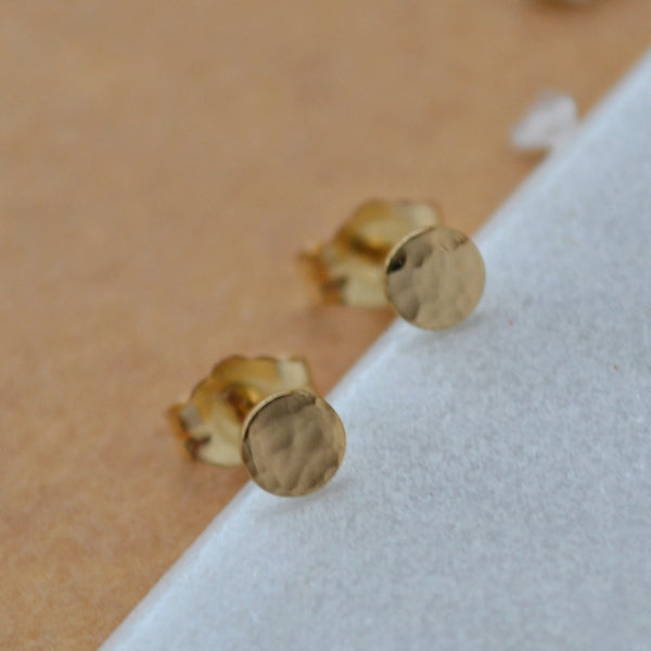 Petite Speckle Stud Earrings 4mm disc stud ear rings handmade hammered posts gold filled studs