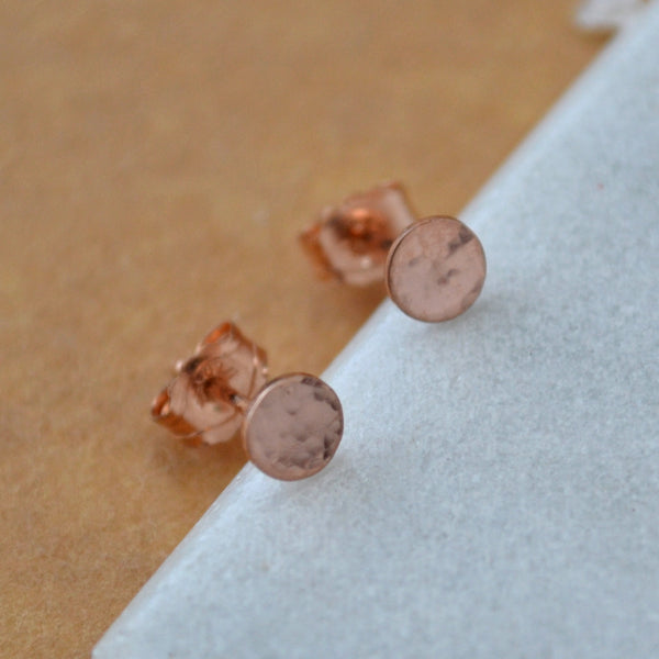 Petite Speckle Stud Earrings 4mm disc stud ear rings handmade hammered posts rose gold filled studs
