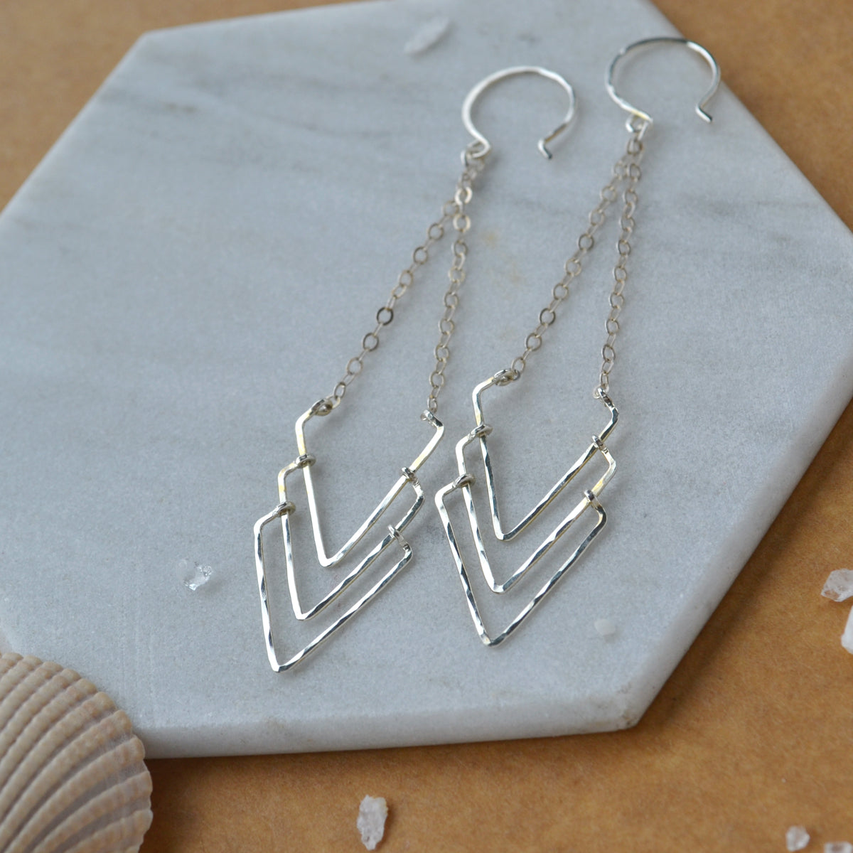 Regatta Earrings - triple chevron chandelier earrings in gold or silver