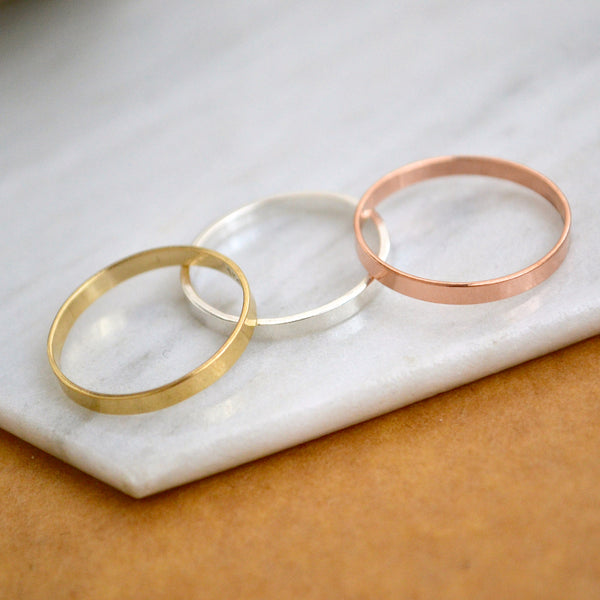 rose gold filled sterling silver SIMPLICITY BAND RING delicate classic band ring simple stacking rings 2mm wide stack ring water proof