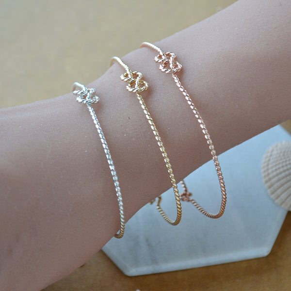 Sailor's Knot Bangle Bracelets handmade rope knot bangles sailing knots nautical jewelry bridesmaid gifts rose gold filled sterling silver inclusive sizes plus sizes on model