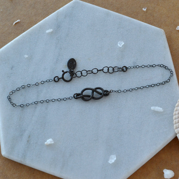 Sailor's Knot Bracelet dainty boating knot charm bracelets delicate chain rope knot bracelet handmade black oxidized silver nickel free