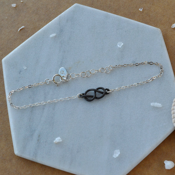 Sailor's Knot Bracelet dainty boating knot charm bracelets delicate chain rope knot bracelet handmade mixed metal black oxidized silver nickel free
