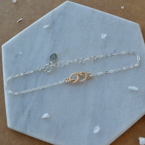 Sailor's Knot Bracelet dainty boating knot charm bracelets delicate chain rope knot bracelet handmade mixed metal silver gold filled nickel free