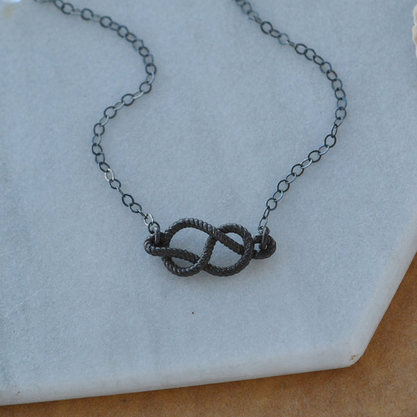 Sailor's Knot Necklace rope knot charm pendant necklaces handmade jewelry boating knot infinity knot charms nickel free black oxidized sterling silver