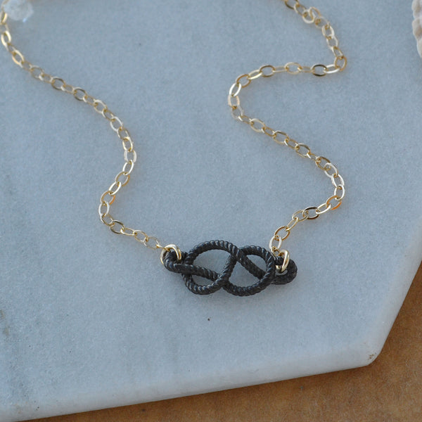 Sailor's Knot Necklace rope knot charm pendant necklaces handmade jewelry boating knot infinity knot charms nickel free mixed metal black oxidized sterling silver gold filled