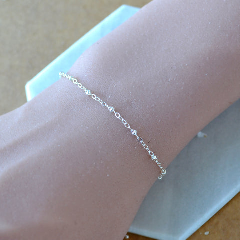 Satellite chain bracelet dainty chains floating bead chain bracelets silver custom chains on model