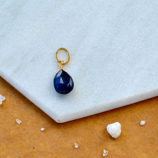 September Sapphire gemstone pendant necklace gemstone charm for charm bracelet necklace for charms for necklaces 14K gold navy blue gem pendant.
