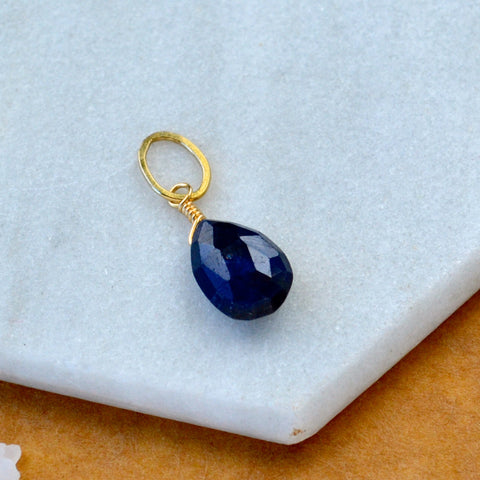 September Sapphire gemstone pendant necklace gemstone charm for charm bracelet necklace for charms for necklaces gold navy blue gem pendant.