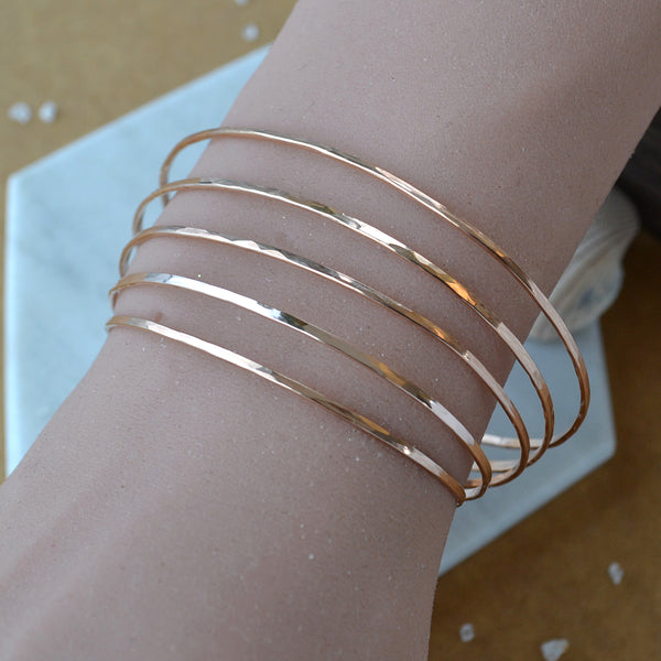 Shimmer Bangle Bracelets lightweight bangles handmade delicate bracelet skinny bangles custom sizes inclusive plus size rose gold fill sterling silver on wrist