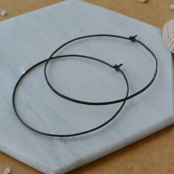 Shimmer Hoop Earrings - handmade round hammered classic large hoops