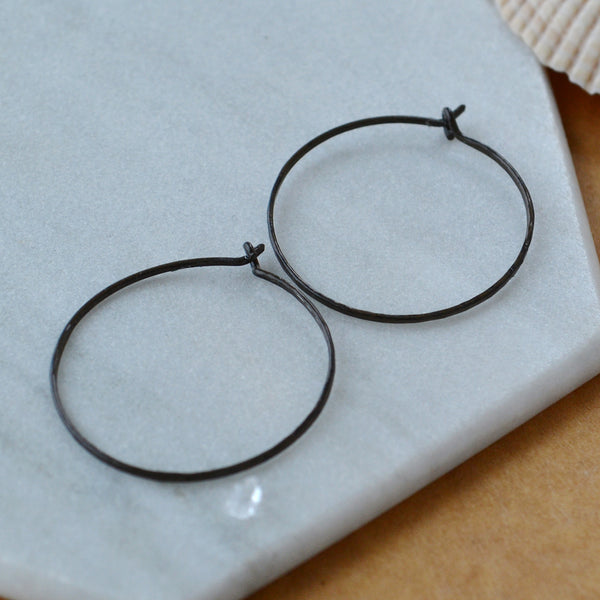 Shimmer Hoop Earrings - handmade round hammered classic one inch hoops