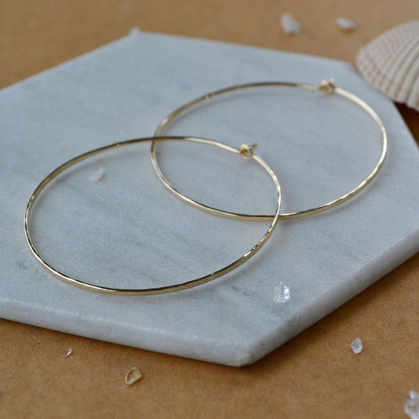 Shimmer Hoop Earrings - handmade round hammered classic large hoops