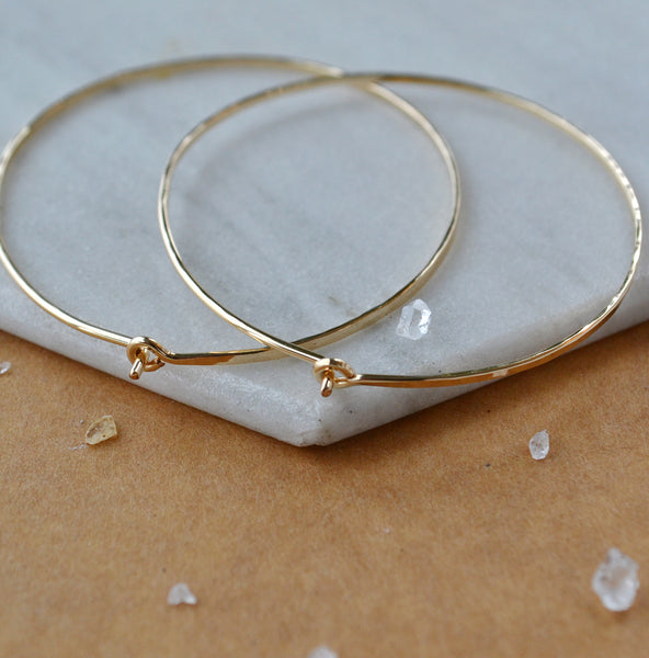 Shimmer Hoop Earrings - handmade round hammered classic large hoops
