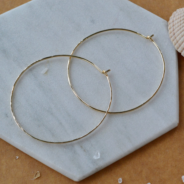 Shimmer Hoop Earrings - handmade round hammered classic large hoops