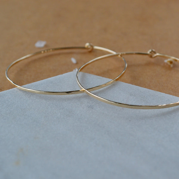 Shimmer Hoop Earrings - handmade round hammered classic one inch hoops