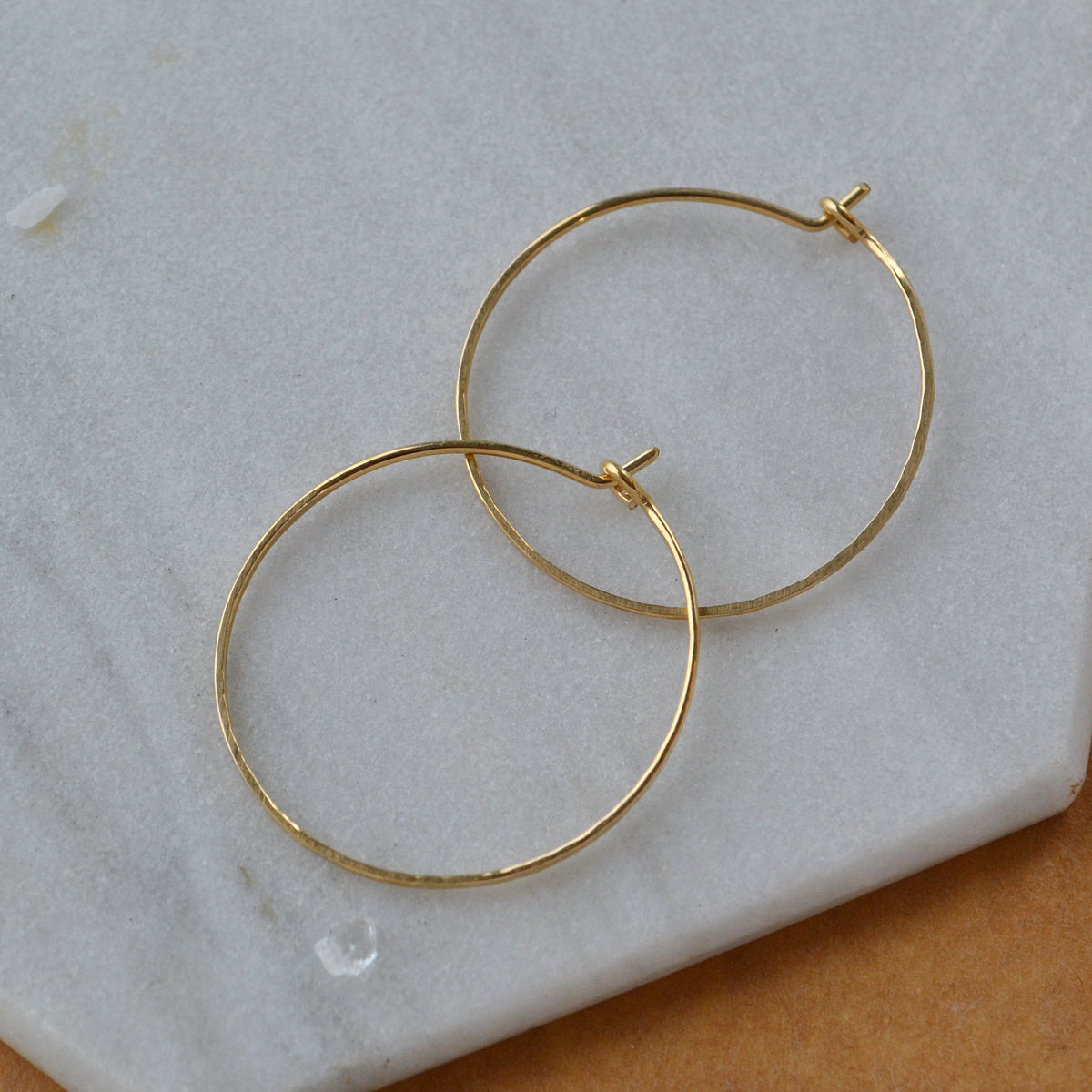 Shimmer Hoop Earrings - handmade round hammered classic one inch hoops