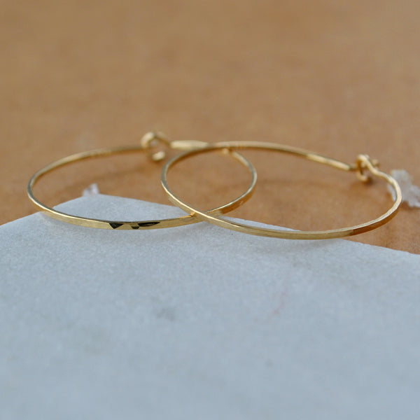 Shimmer Hoop Earrings - handmade round hammered classic one inch hoops