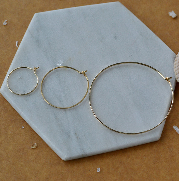 Shimmer Hoop Earrings - handmade round hammered classic one inch hoops