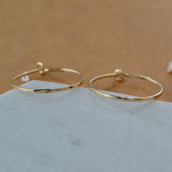 Shimmer Hoop Earrings - small round hammered classic hoop earrings