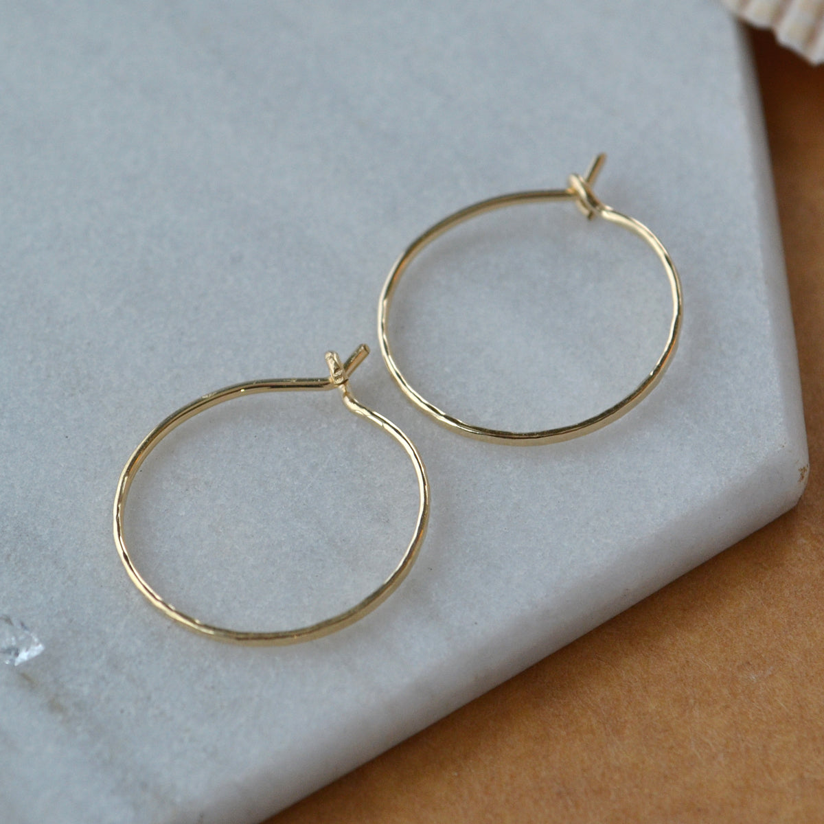 Shimmer Hoop Earrings - small round hammered classic hoop earrings