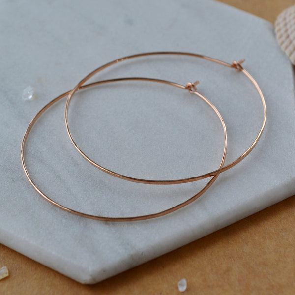 Shimmer Hoop Earrings - handmade round hammered classic large hoops