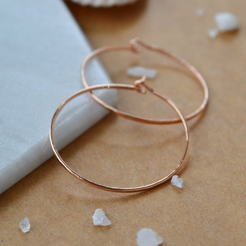 Shimmer Hoop Earrings - handmade round hammered classic one inch hoops