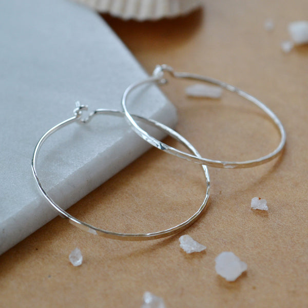 Shimmer Hoop Earrings - handmade round hammered classic one inch hoops