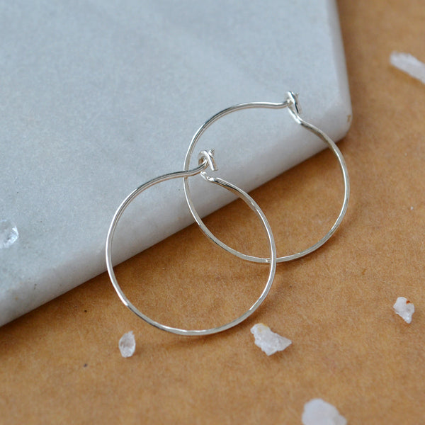 Shimmer Hoop Earrings - small round hammered classic hoop earrings