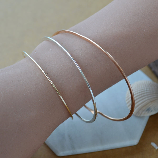 Sliver Bangle Bracelet custom sizes hammered bangles pounded metal bracelet handmade rose gold filled sterling silver inclusive sizes plus size jewelry on wrist