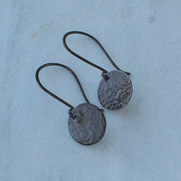 Speckle Earrings dappled disc earring pounded metal coin ear rings hammered earring nickel free black oxidized silver