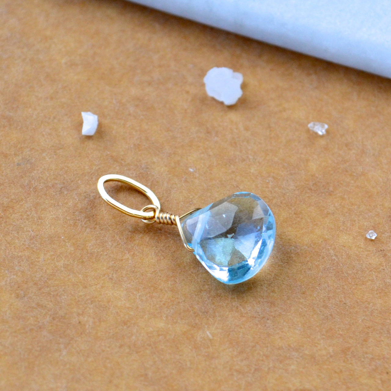 Sprinkle Swiss Blue topaz gemstone pendant necklace gemstone charm for charm bracelet necklace for charms for necklaces gold baby blue topaz gem pendant