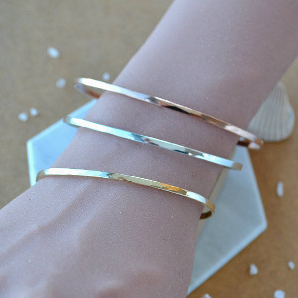 Sun dappled Cuff Bracelet hammered cuffs handmade bracelets 2mm thick cuff bracelet rose gold filled sterling silver nickel free custom sizes inclusive plus size jewelry