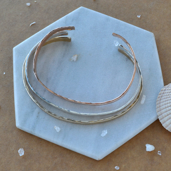 Sunrise Cuff Bracelet hammered cuff heavy bracelet thick pounded metal bracelets handmade jewelry sustainable custom sizes rose gold filled sterling silver  plus size jewelry