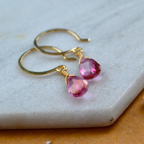 Sunset earrings bright pink topaz earring topaz dainty ear rings sustainable jewelry gemstone earrings handmade pink topaz gem ear rings gold filled sustainable jewelry