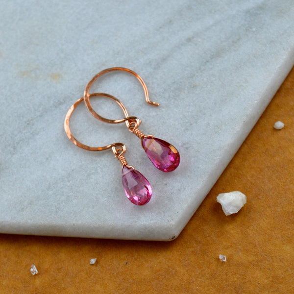 Sunset earrings bright pink topaz earring topaz dainty ear rings sustainable jewelry gemstone earrings handmade pink topaz gem ear rings rose gold filled sustainable jewelry