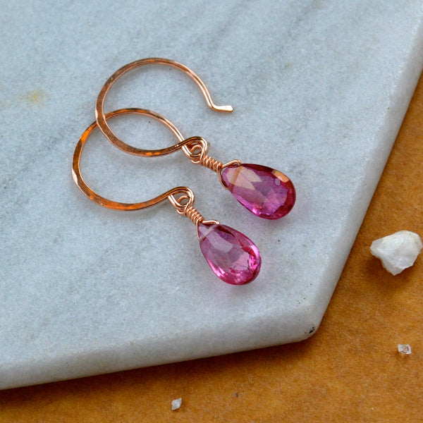 Sunset earrings bright pink topaz earring topaz dainty ear rings sustainable jewelry gemstone earrings handmade pink topaz gem ear rings rose gold filled sustainable jewelry