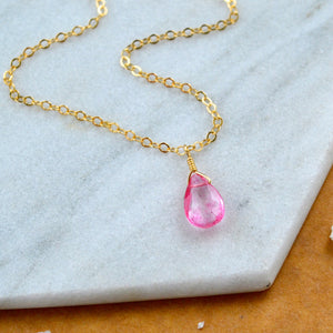 Sunset necklace bright pink topaz necklace topaz dainty necklace sustainable jewelry gemstone necklace handmade pink topaz gem necklace gold sustainable jewelry
