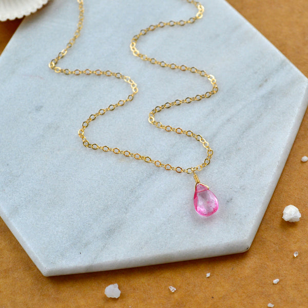 Sunset necklace bright pink topaz necklace topaz dainty necklace sustainable jewelry gemstone necklace handmade pink topaz gem necklace gold filled sustainable jewelry