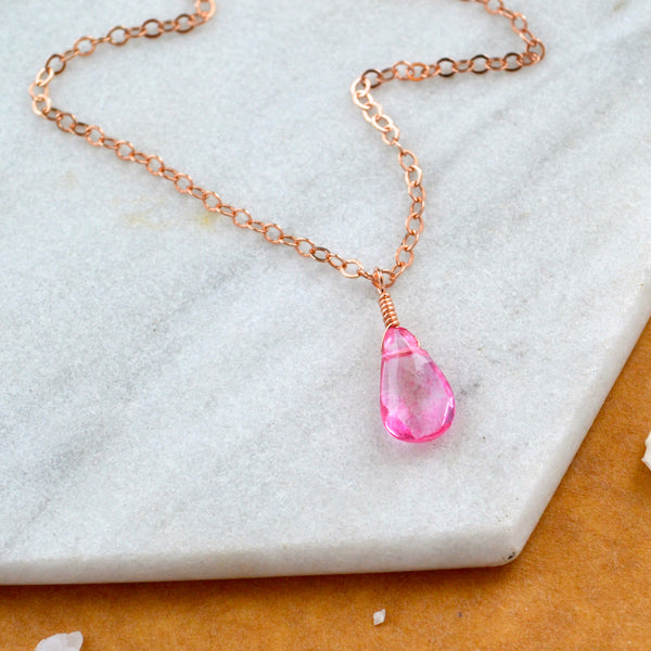 Sunset necklace bright pink topaz necklace topaz dainty necklace sustainable jewelry gemstone necklace handmade pink topaz gem necklace rose gold sustainable jewelry