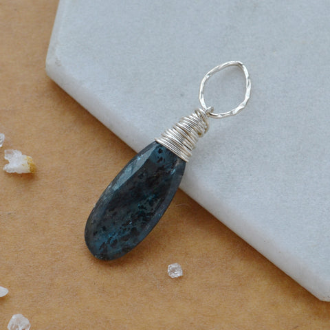 Tidepool Gem Charm - moss kyanite gemstone charm pendant with wire wrap bail